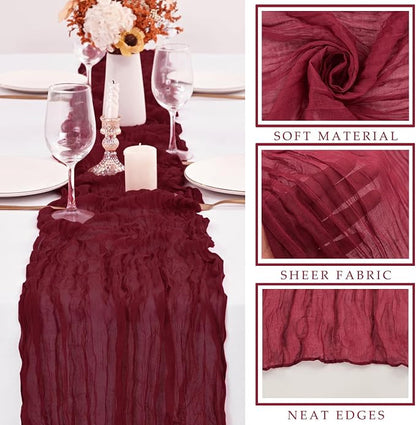 10FT 12 Pcs Burgundy Cheesecloth Table Runner Gauze Fabric Boho Cheese Cloth - Image 2