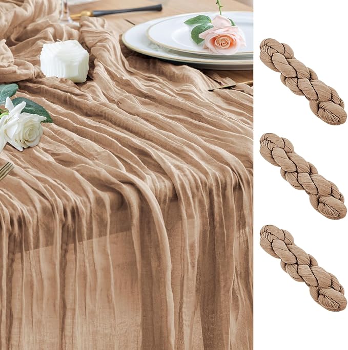 Cheesecloth Table Runner Nude Brown 10FT Boho Gauze, 3 Pack | 120 Inch Cheese by Wokceer