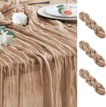 Cheesecloth Table Runner Nude Brown 10FT Boho Gauze, 3 Pack | 120 Inch Cheese by Wokceer