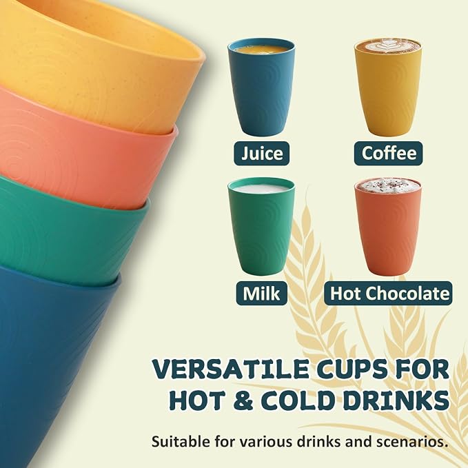 Wrova Wheat Straw Cups Set Alternative to Plastic Cups 16 oz, Reusable Drinking - Image 7