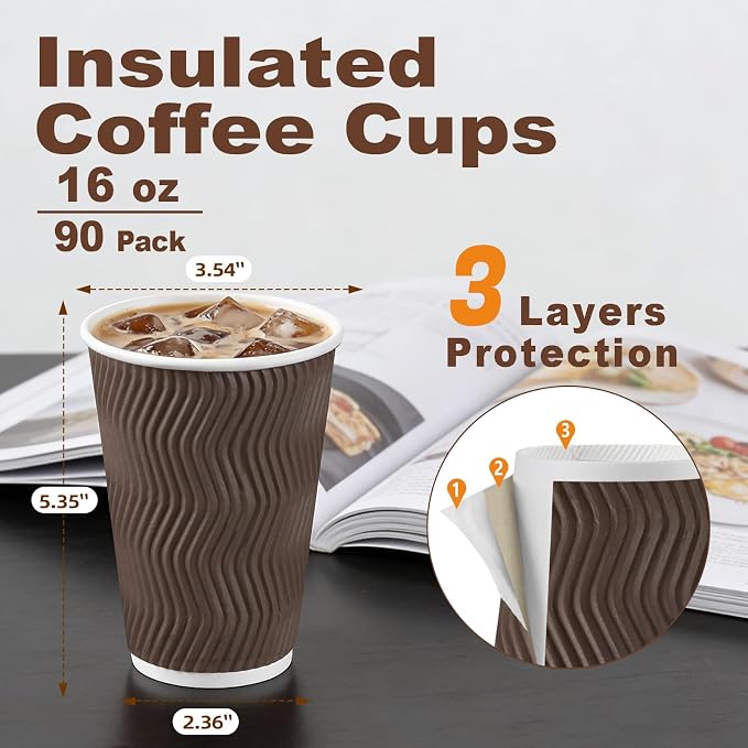 BYSNOW 500 Pack 16 oz Coffee Cups, Insulated Disposable Hot Paper Cups | - Image 2