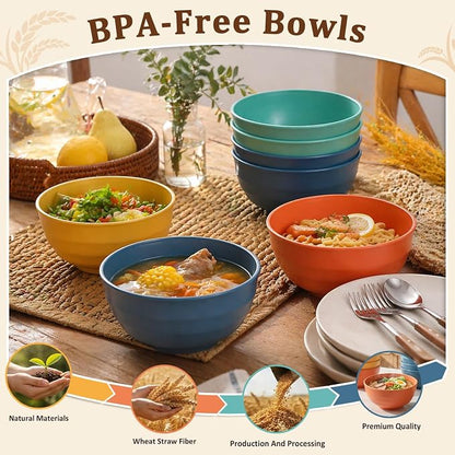 Wheat Straw Bowls 60oz, Unbreakable Ramen Bowl Set of 8, Large Plastic Bowls - Image 3