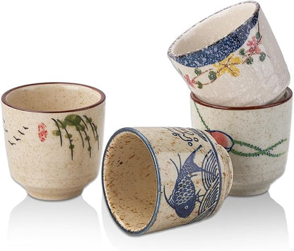 Japanese Tea Cups Set, 6 OZ Small Ceramic Teacups, Mate Mug | Set of 4 Unique by CHILDIKE