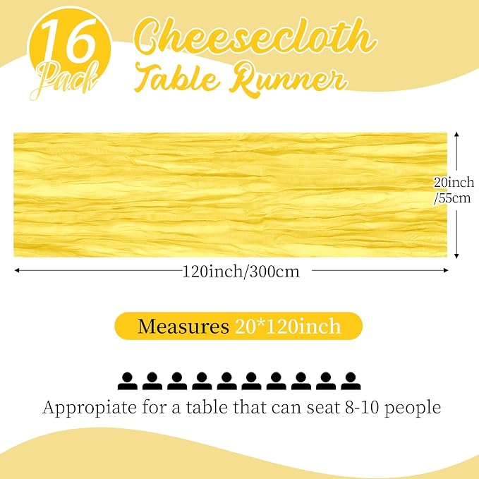 16 Pack Lemon Yellow Cheesecloth Table Runners 20x120 Inch Gauze Table Runner - Image 2