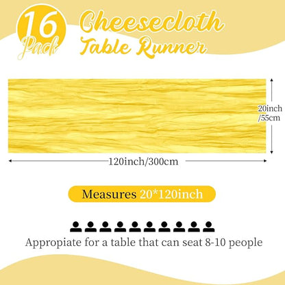 16 Pack Lemon Yellow Cheesecloth Table Runners 20x120 Inch Gauze Table Runner - Image 2