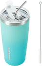 BJPKPK 20 oz Insulated Tumbler Stainless Steel Color Block Coffee Mug Vacuum Double Wall Thermal Travel Cup With Lids And Straw,Mint