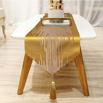 Luxury Modern Gold Table Runner, Abstract Geometric, Tassels | Table Runners 72 - Image 4