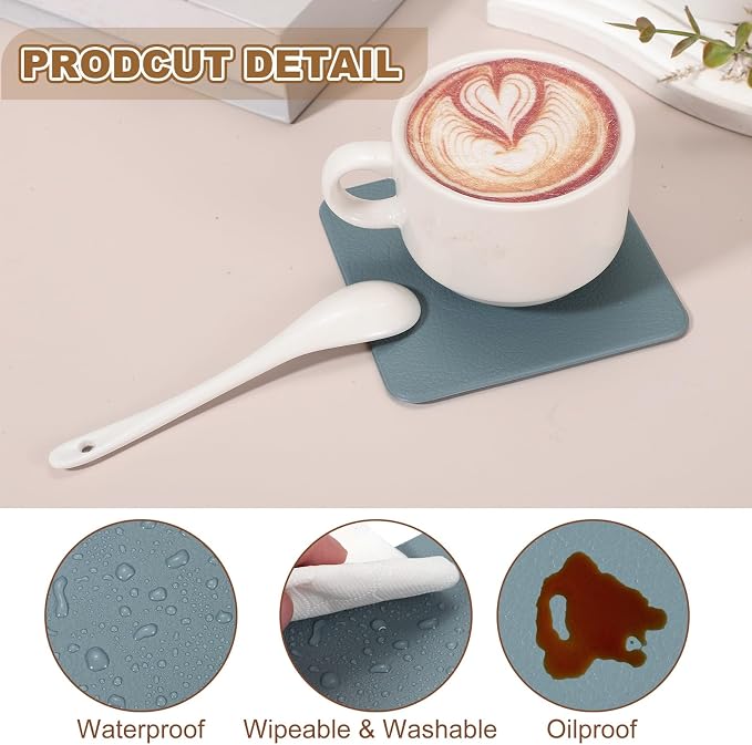 uxcell 6 Pcs Faux Leather Coasters, 3.9 x 3.9 Square Coasters - Image 3