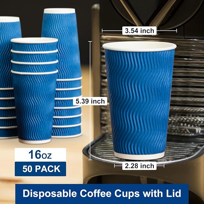 PARACITY Insulated Paper Disposable Coffee Cups, 50 Pack - Image 4