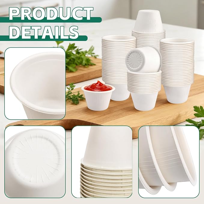 LeonBach 100 Pack 4 oz Natural Bagasse Fiber Paper Bowls, Small Disposable - Image 3
