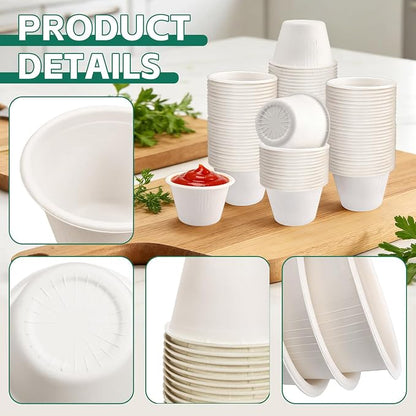 LeonBach 100 Pack 4 oz Natural Bagasse Fiber Paper Bowls, Small Disposable - Image 3