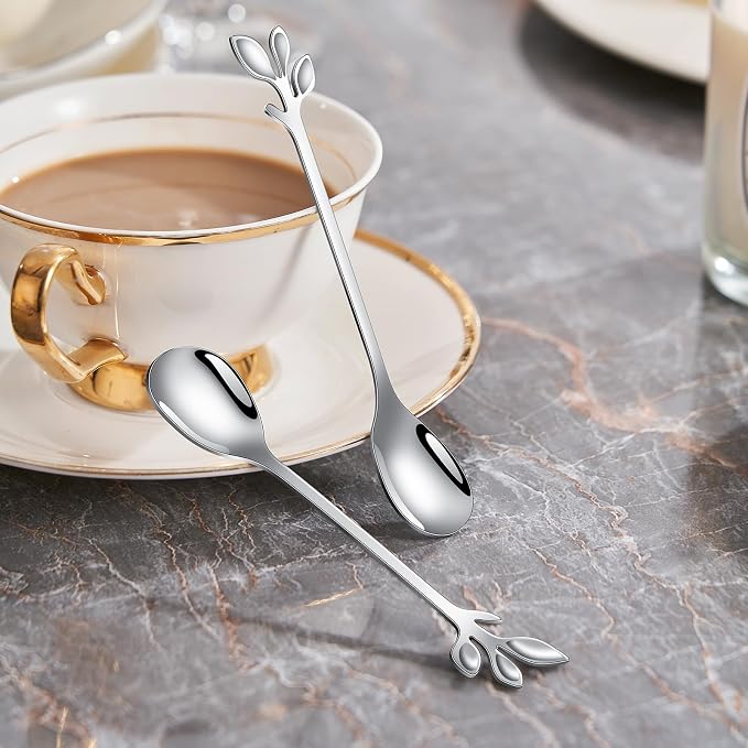 AnSaw Elegant Silver Leaf Coffee Spoons - Image 4