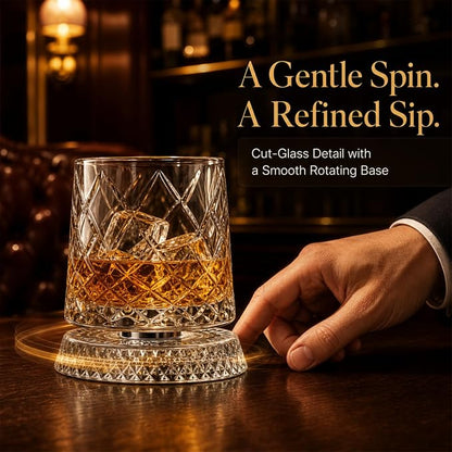 360° Rotating Whiskey Glasses Set of 2, Vintage Crystal Tumblers - Image 5