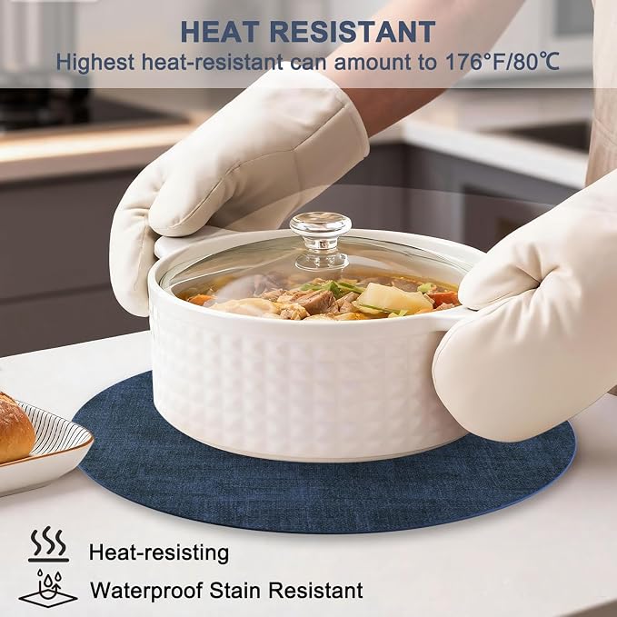 Round Faux Leather Placemats and Coasters, Reversible Heat Resistant Non-Slip - Image 2