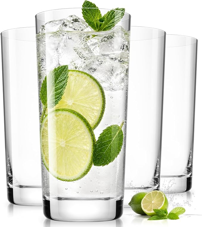 Drinking Glasses Set of 4, 16oz Wide Mouth Water Glass Cups Crystal by Potdoctor