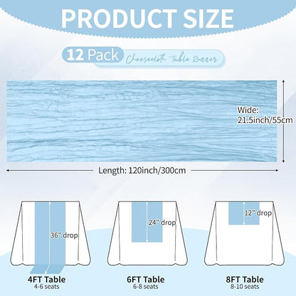 12 Pack Baby Blue Cheesecloth Table Runner 10Ft, Gauze Table Runners 21.5 x 120 - Image 2