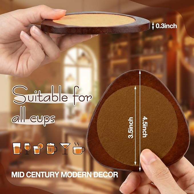 6 Pcs Mid Century Modern Coasters Wood Absorbent Coaster - Image 3