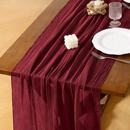Cheesecloth Table Runner Summer Boho Wedding Shower Party Home Decor | Burgundy by Socomi