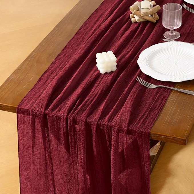 Cheesecloth Table Runner Summer Boho Wedding Shower Party Home Decor | Burgundy by Socomi