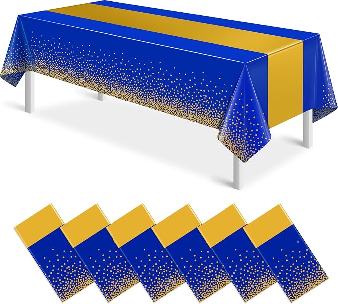 6Pcs Blue and Gold Tablecloth Party Decorations, Plastic Royal Blue Table Cloth by MASHAN