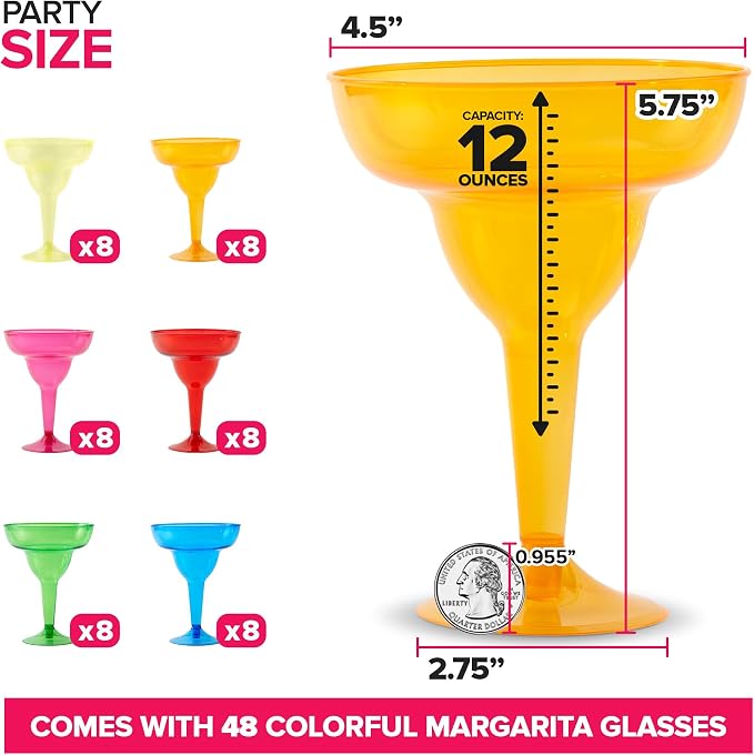 Stock Your Home Multicolor Plastic Margarita Glasses Disposable Decorations - Image 2