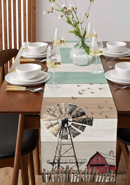Farmhouse Windmill Table Runners 90 Inches Long, Cotton Linen Fabric Table - Image 2