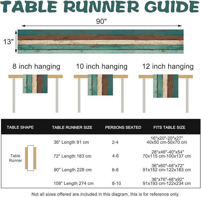 Vintage Farmhouse Wood Texture Dining Table Runner, Retro Rustic Teal | Brown - Image 3