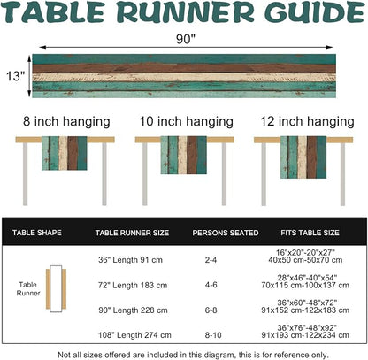 Vintage Farmhouse Wood Texture Dining Table Runner, Retro Rustic Teal | Brown - Image 3