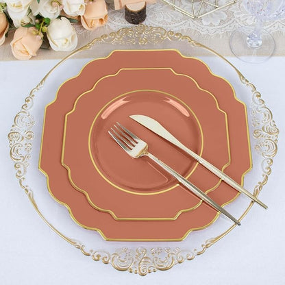 Terracotta Hard Plastic Dinner Plates, 50 Pack 11" Disposable Round Baroque - Image 2