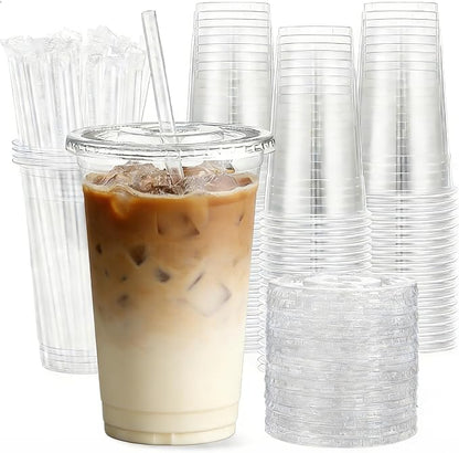20oz Clear Plastic Cups with Lids and Straws | Leak-proof Disposable Iced by NewCupNewLife-cundao