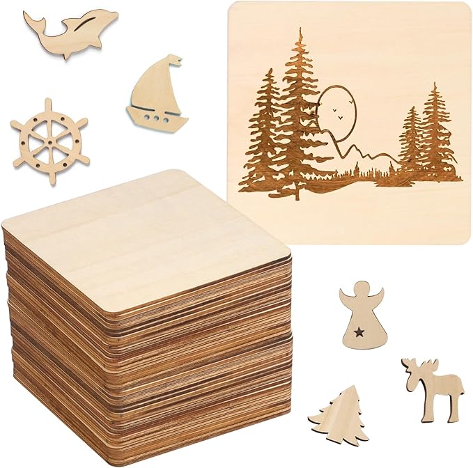 120 Pieces Unfinished Wooden Squares, 4 x 4 Inch Natural Square Wood Cutout - Image 7