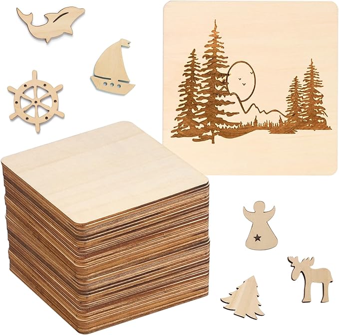 150 Pieces Unfinished Wooden Squares, 4 x 4 Inch Natural Square Wood Cutout - Image 7