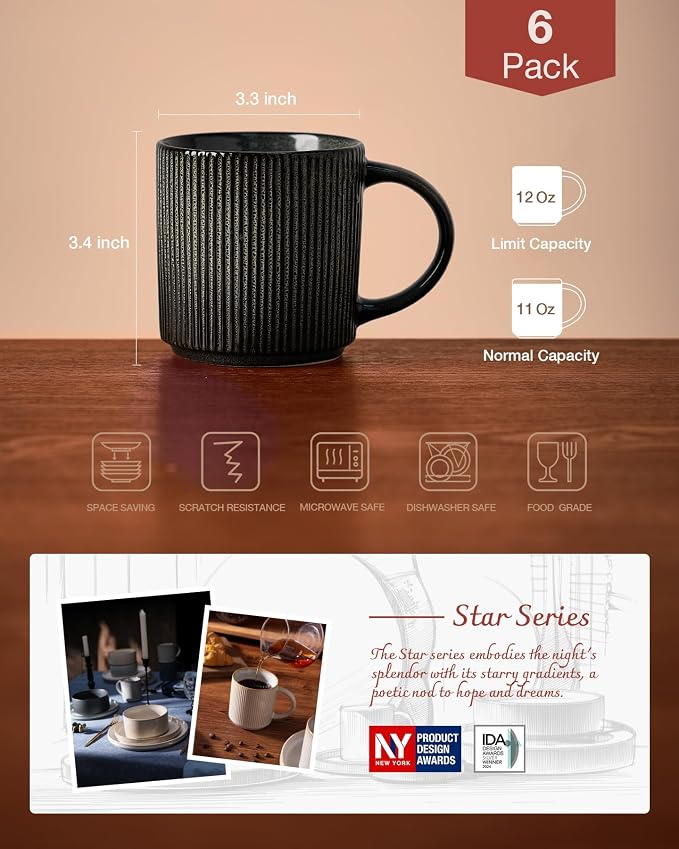 famiware Coffee Mug Set for 6, Star 12 oz Catering Mugs Cup Set - Image 4