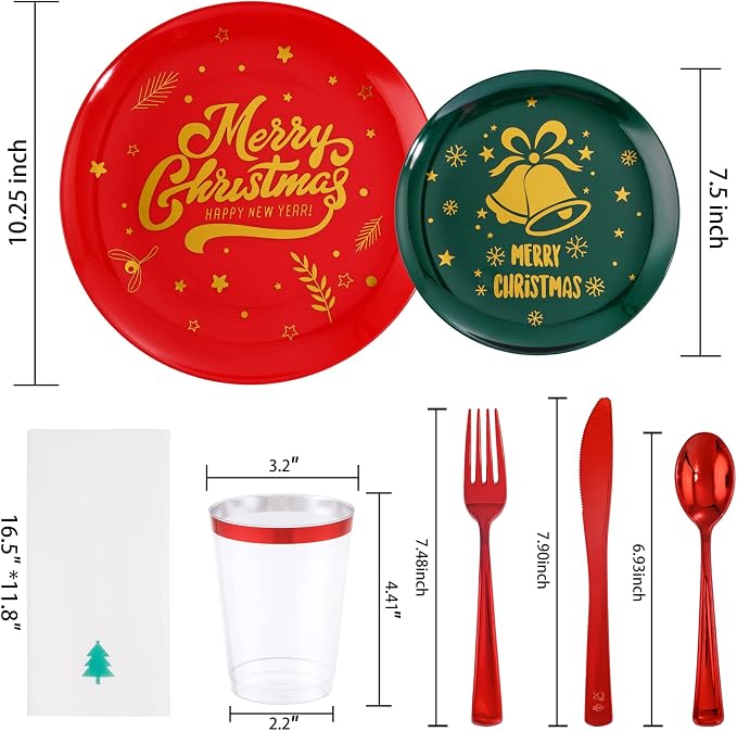 175pcs Christmas Plates Plastic Disposable - Image 3