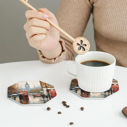 4Pcs Leather Coaster for Drinks London Impression Cup Coasters Aesthetic Drink - Image 7