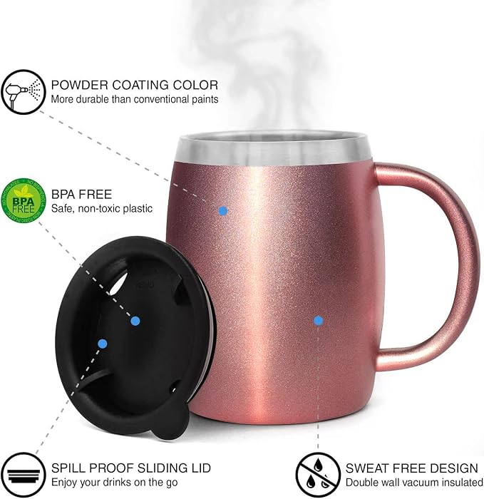 Stainless Steel Insulated Coffee Mugs Set of 2 – Double Wall Coffee Cups - Image 3