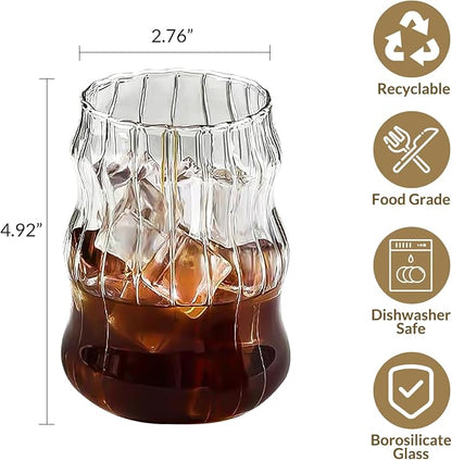 4 Pcs Ribbed Glass Cups, Vintage Drinking Glassware - Image 3