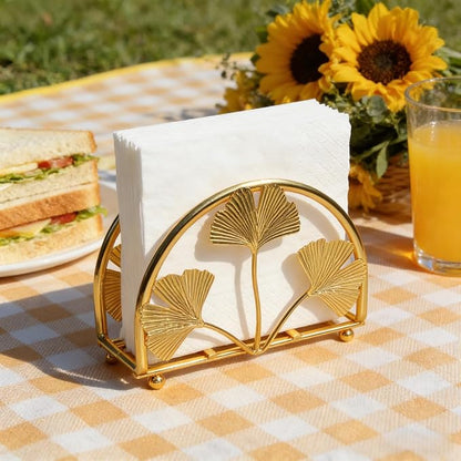 Elegant Iron Ginkgo Leaf Cocktail Napkin Holder Tabletop Decor Dispenser | - Image 2