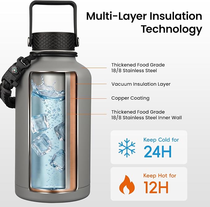 Konokyo 64 oz Insulated Stainless Steel Water Bottle Jug - Image 3