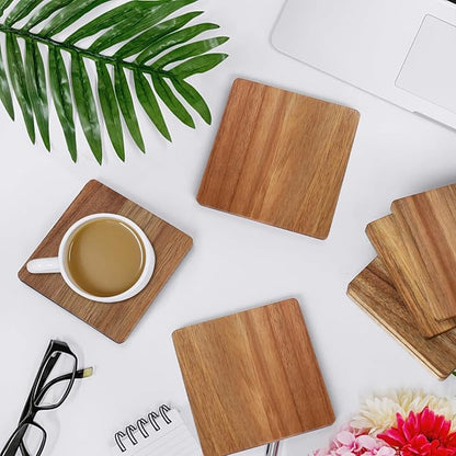 32 Pieces Unfinished Wood Coasters, 4 Inch Square Acacia Wooden Coasters - Image 4