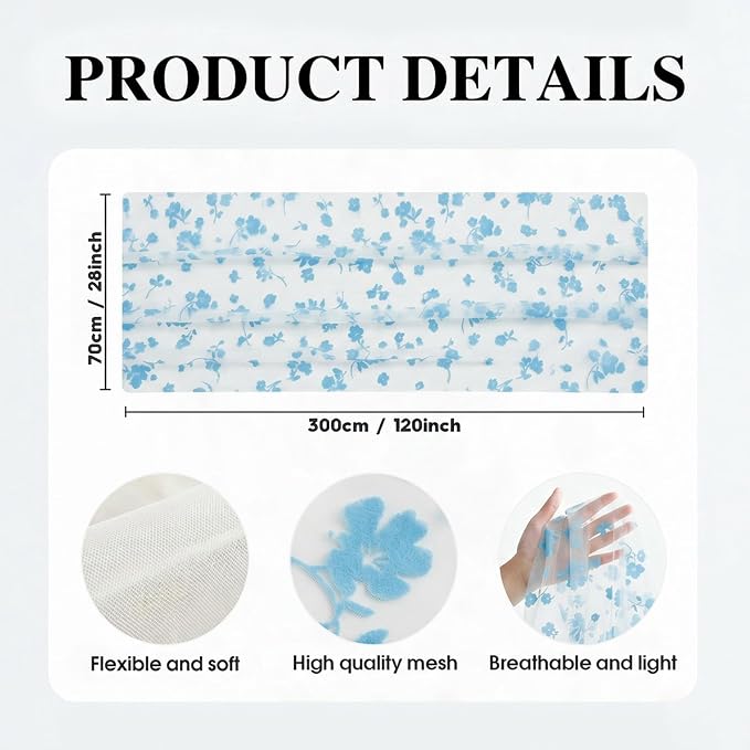 Artoid Mode Light Blue Gauze Flocking Flowers Table Runner 10FT, Spring Sheer - Image 7