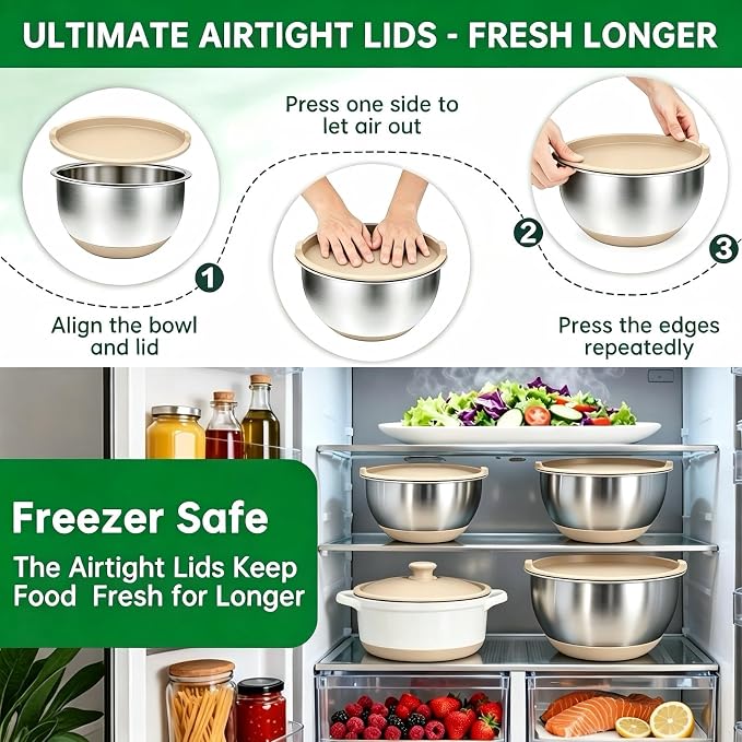 Deedro Mixing Bowls with Airtight Lids, Stainless Steel Mixing Bowls Set | - Image 7