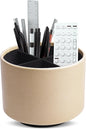 Hennaja Round Leather Art Supply Organizer,Remote Control Holder,360 Degree Spinning,Multi-Functional Pencil Holder,4 Compartments Desktop Stationary Organizer(1-Lichee Gold)