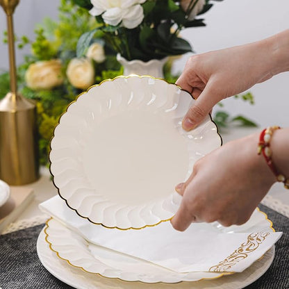 Lullaby 140PCS Ivory Scalloped Plastic Plates Set - Image 5