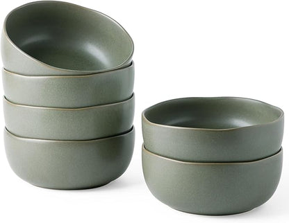 AmorArc Stoneware Cereal Bowls for Kitchen, 28oz Large Ceramic Soup Bowls Set of 6 for Meal Soup Snacks, Oven,Dishwasher&Microwace Safe Kitchen Bowls with Wavy Rim, Reavtive Glaze