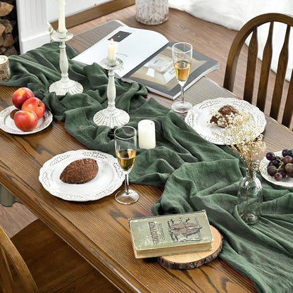 Artoid Mode Boho Forest Green 10Pcs Cheesecloth Gauze Table Runner, 120 Inch - Image 4