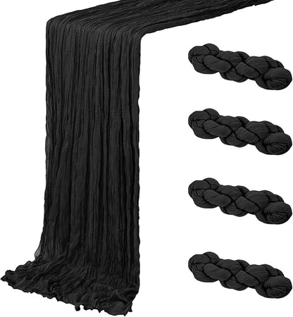 4 Pack Black Cheesecloth Table Runner 20 x 120 inch Gauze Table Runners 10 FT by ACSUIT