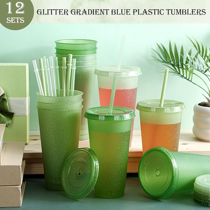 Skylety 12 Pcs Green Glitter Plastic Cups - Image 4