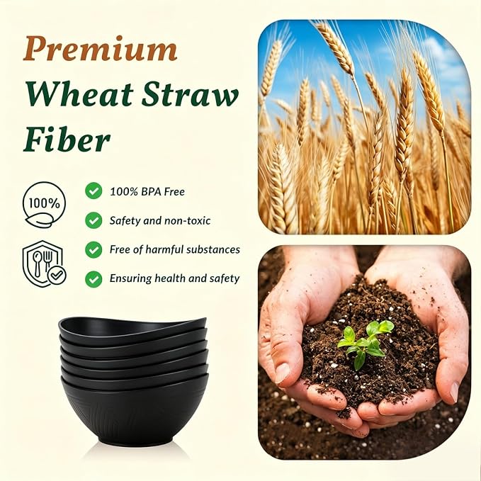 Wheat Straw Bowls Set of 6, 60 OZ Salad Bowl Large Capacity - Image 3