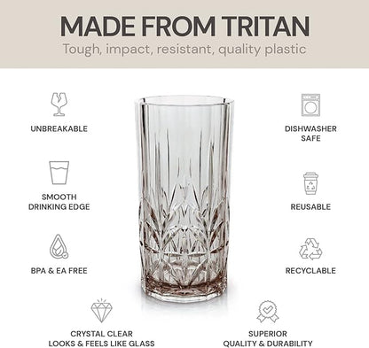 BELLAFORTE Shatterproof Tritan Tall Tumbler, Set of 4, 18oz - Myrtle Beach Drinking Glasses - Unbreakable Plastic Drinking Glasses for Gifting, Parties, New Year - BPA Free - Dishwasher Safe - Gray